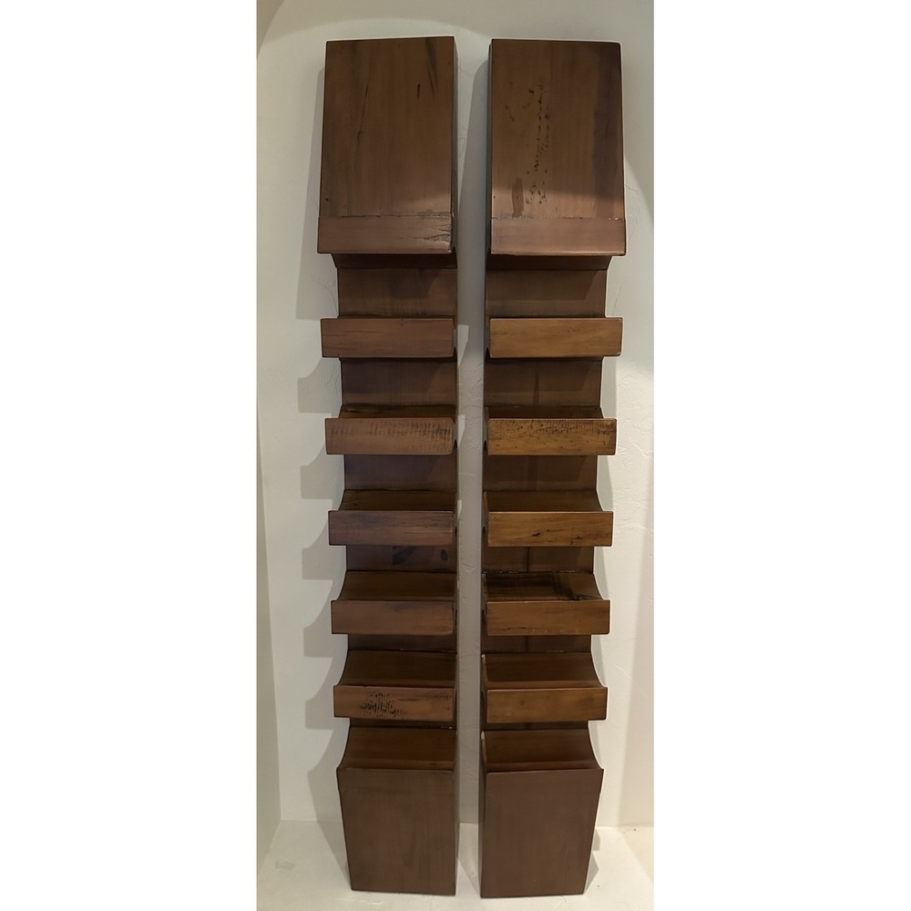 Wooden Wine Racks Bottle Wall Mounted Cellar Pine w/Walnut Stain Pair 12 Holders